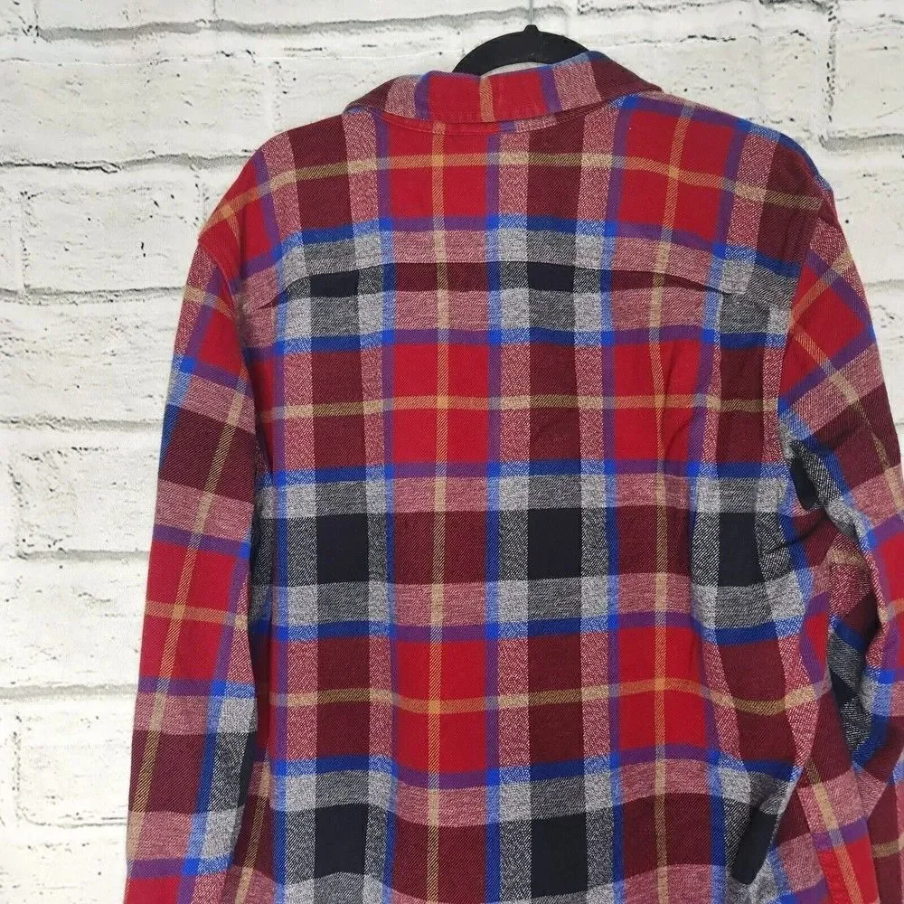 THE NORTH FACE Mens Button Down Plaid Blue Red Flannel Shirt Large Long Sleeve